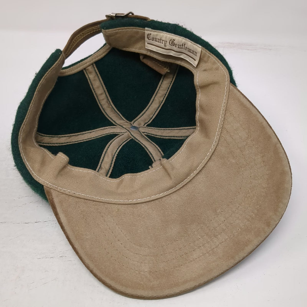 Country Gentleman Baseball Cap Green Brown One Size Wool Suede Slideback Hat