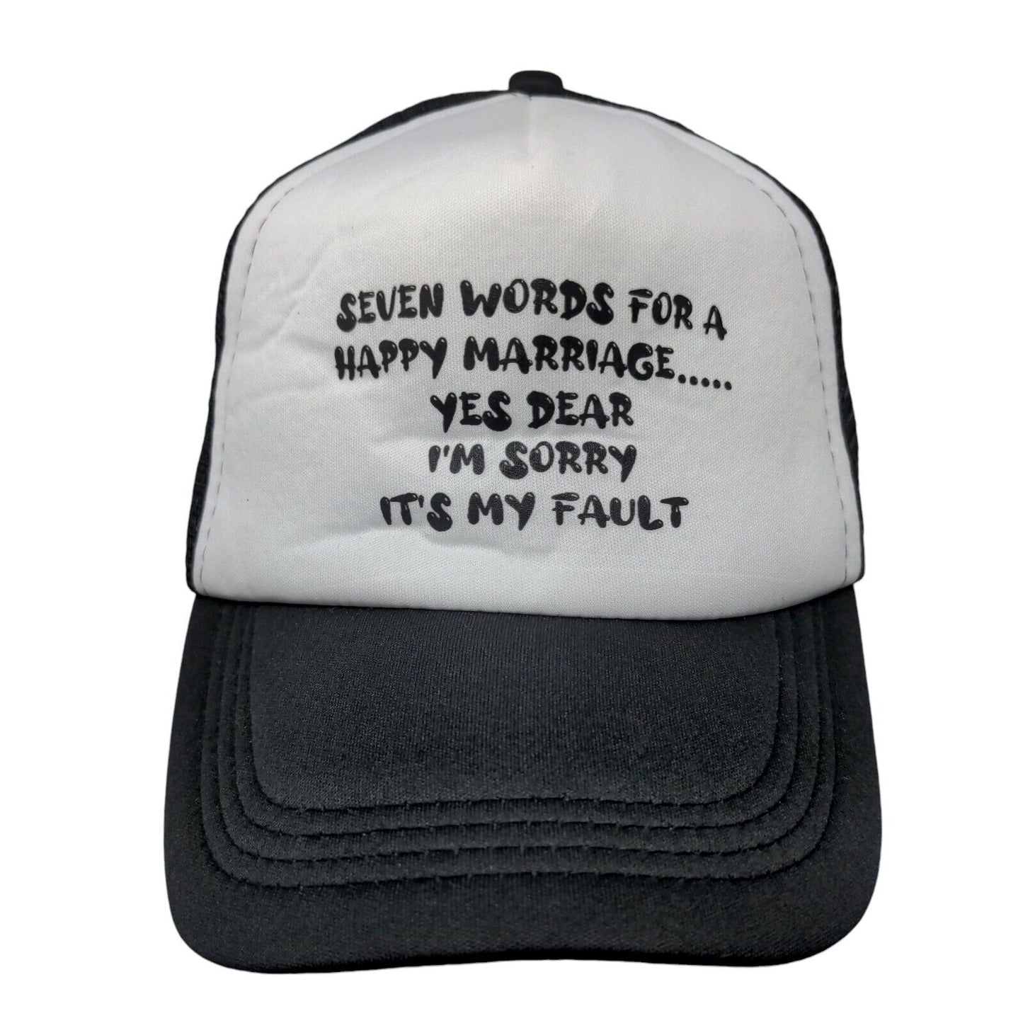 Seven Words For A Happy Marriage Snapback Mesh Back Trucker Hat Black One Size