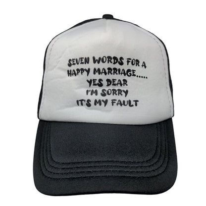 Seven Words For A Happy Marriage Snapback Mesh Back Trucker Hat Black One Size