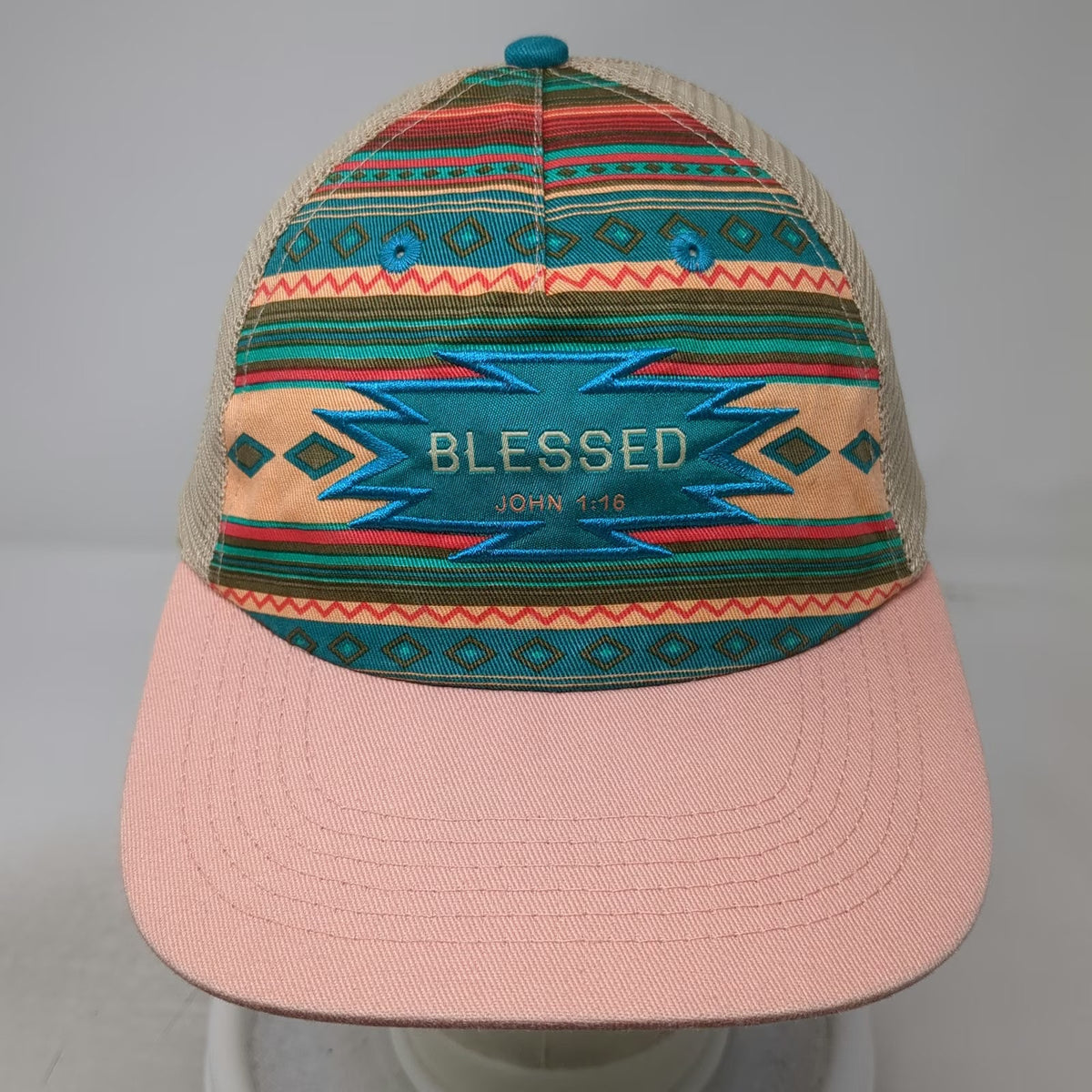 Blessed Girl Trucker Hat Pink One Size John 1:16 Southwestern Snapback Mesh