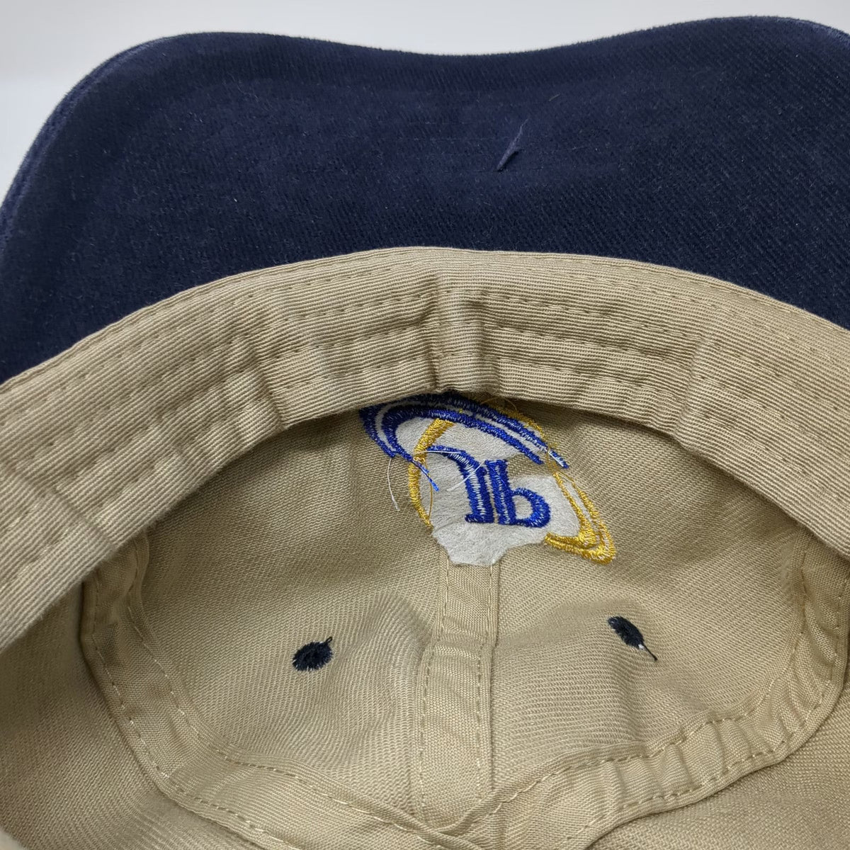 Falcon Headwear Baseball Cap Beige One Size Blue JP Logo Two Tone Slideback hat