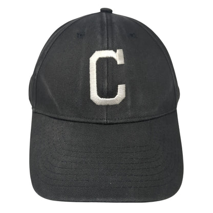 Letter C Strapback Hat Black One Size Adjustable Embroidered 6 Panel