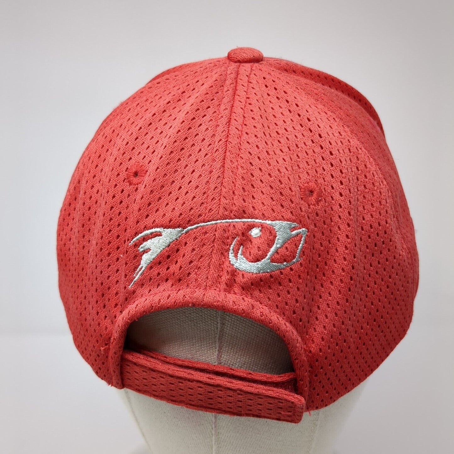 Rising Fish Strapback Hat Red One Size Adjustable Embroidered 6 Panel