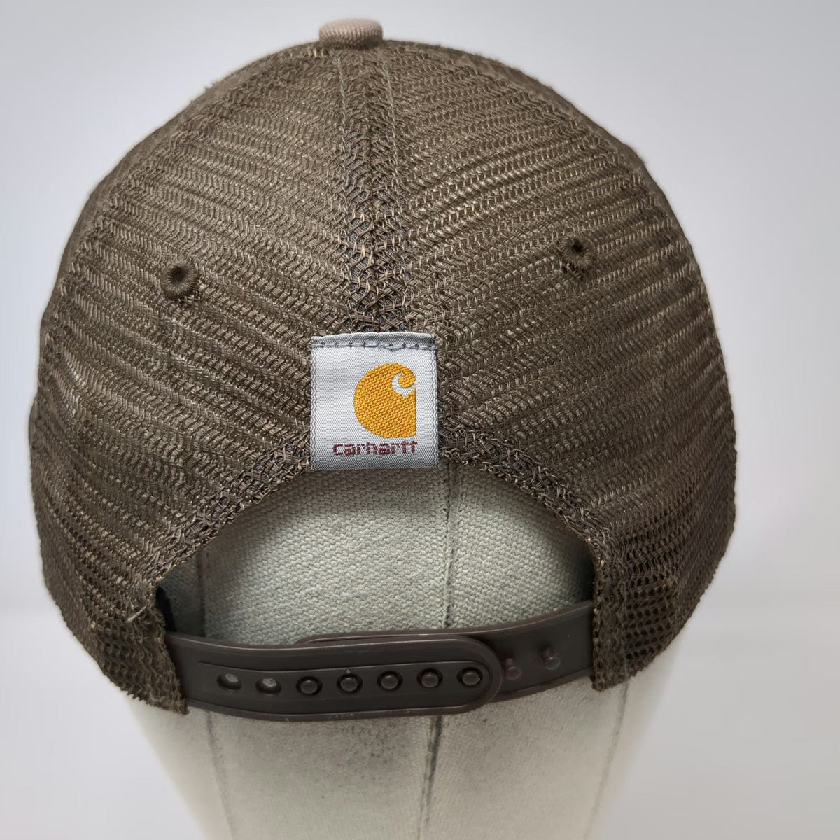 Carhartt Trucker Hat Brown One Size Mesh Back Snapback Logo Curved Brim Hat