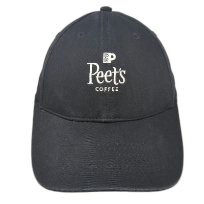 Peet's Coffee Black Baseball Cap One Size Leather Strapback Hat Twill Logo