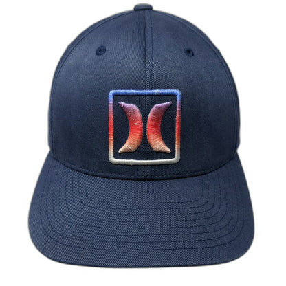 Hurley Baseball Cap Blue XL Fitted Flexfit Stretch Gradient Square Logo Hat