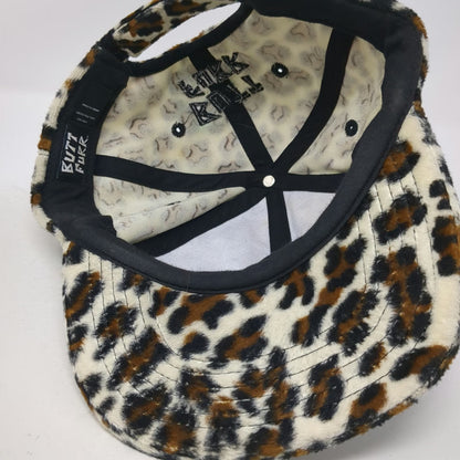 BUTT FURR Baseball Cap White Leopard Print Faux Fur One Size Strapback Hat