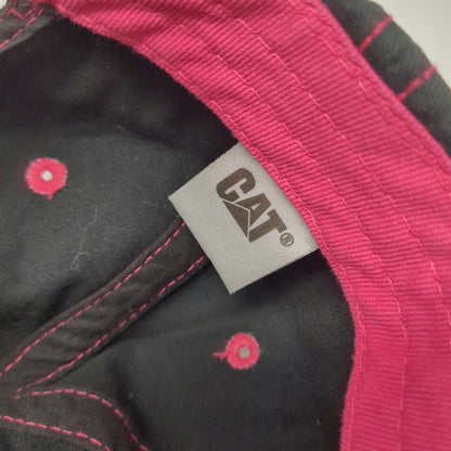 CAT Baseball Cap Black Pink OSFM Embroidered Logo Polka Dot Strap Stitching Hat