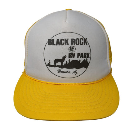 Black Rock RV Park Snapback Trucker Hat Yellow OS Adjustable Mesh Rope San Sun