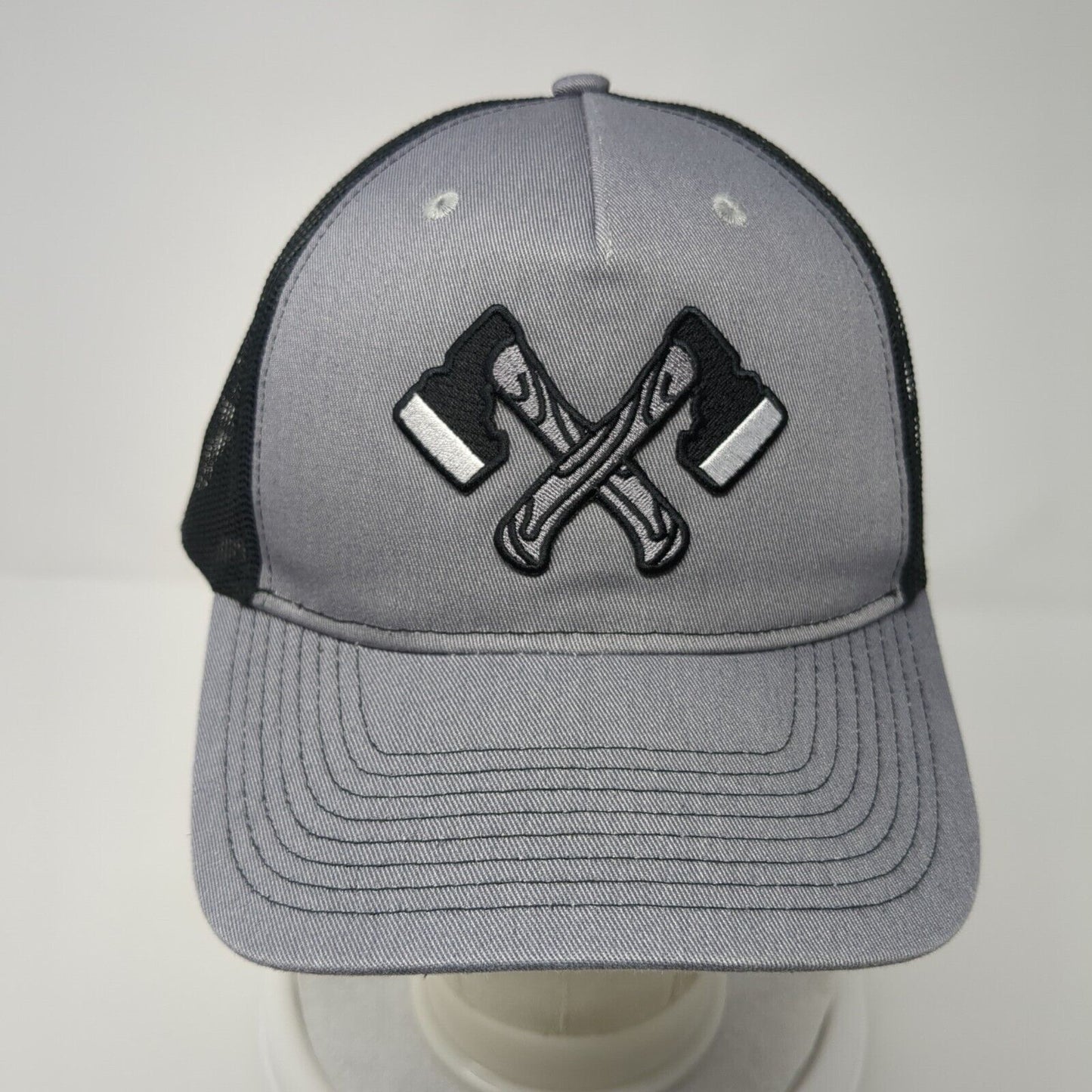 Crossed Axes Snapback Trucker Hat Gray OS Adjustable Mesh Back Port Authority