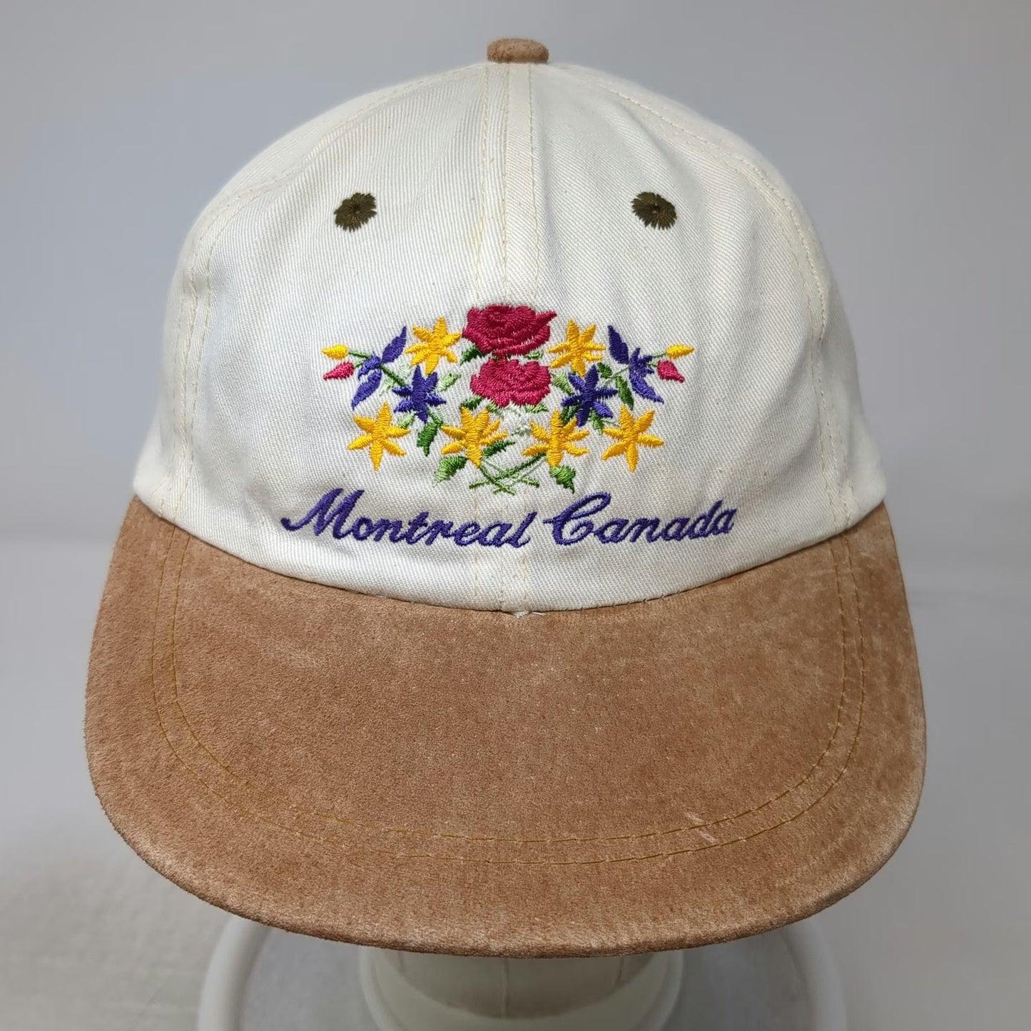 Cityscape Montreal Canada Flower White Brown Suede One Size Baseball Cap Hat