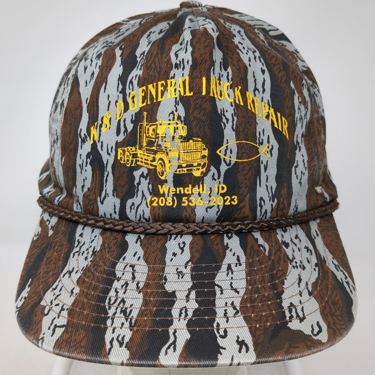 Cobra Caps 5 Panel Hat Brown Gray One Size Tiger Stripe Camo Rope Semi Truck