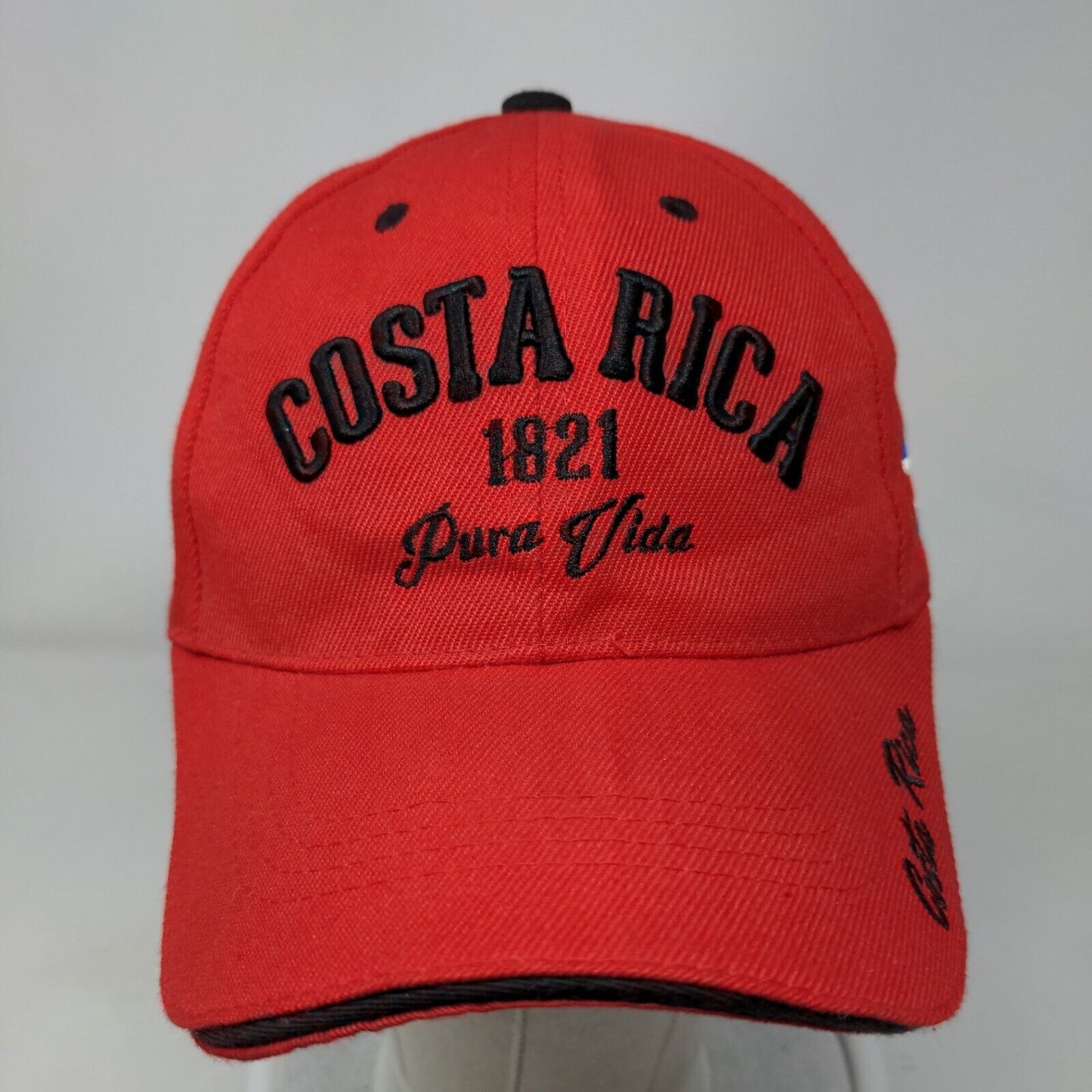 Costa Rica 1821 Pura Vida Strapback Hat Red OS Adjustable 6 Panel Mega Sport