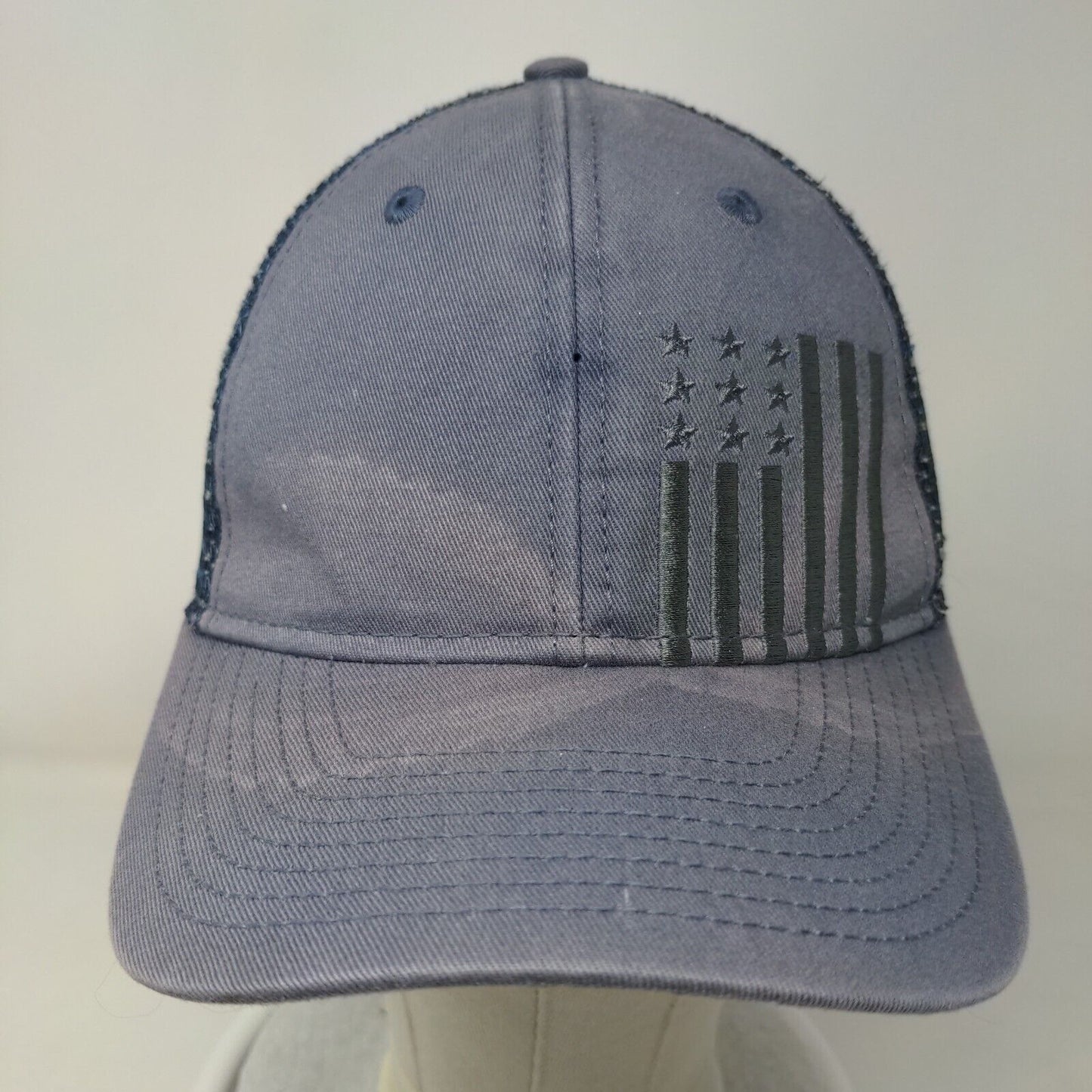 USA Flag Embroidered Snapback Trucker Hat Blue One Size Embroidered Mesh Back