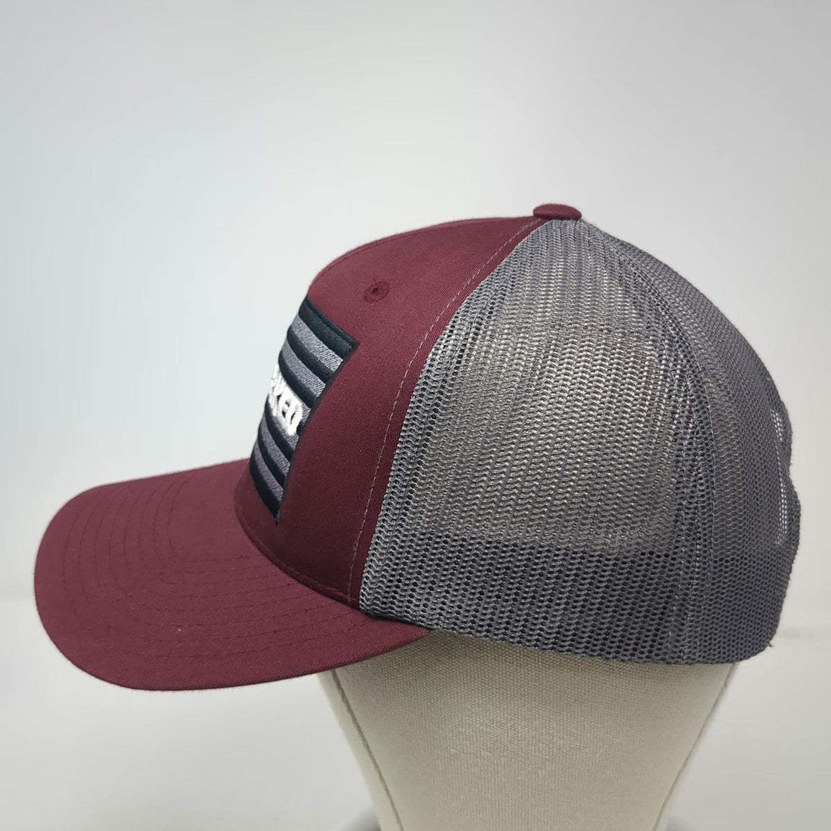 Yupoong Trucker Hat Red Gray One Size Uncorked Flag Patch Mesh Back Snapback