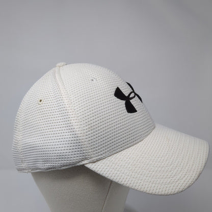 Under Armour Fitted Hat White L/XL Lightweight Embroidered Vented Holes 6 Panel