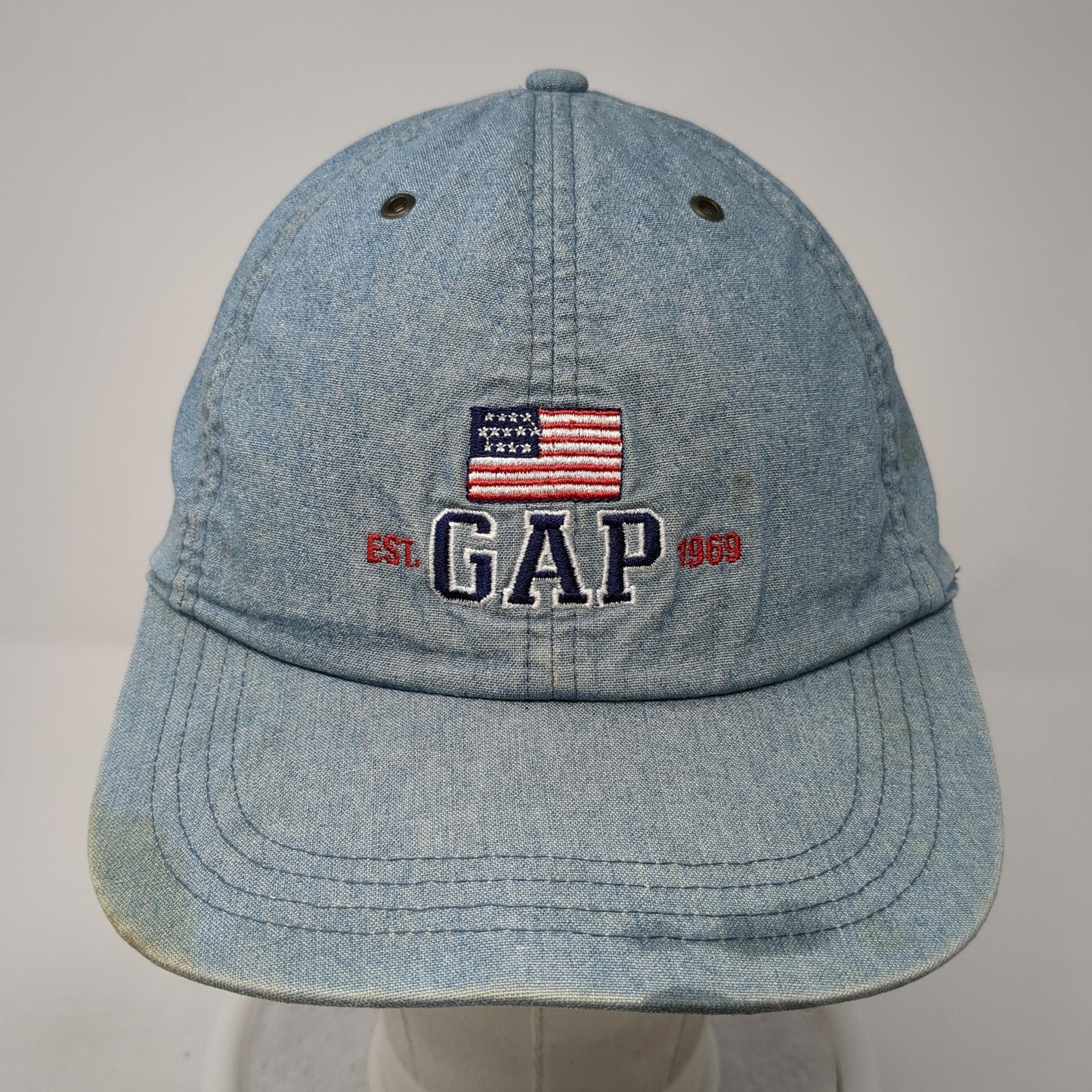 GAP 1969 USA Flag Slideback Hat Blue One Size Adjustable Embroidered