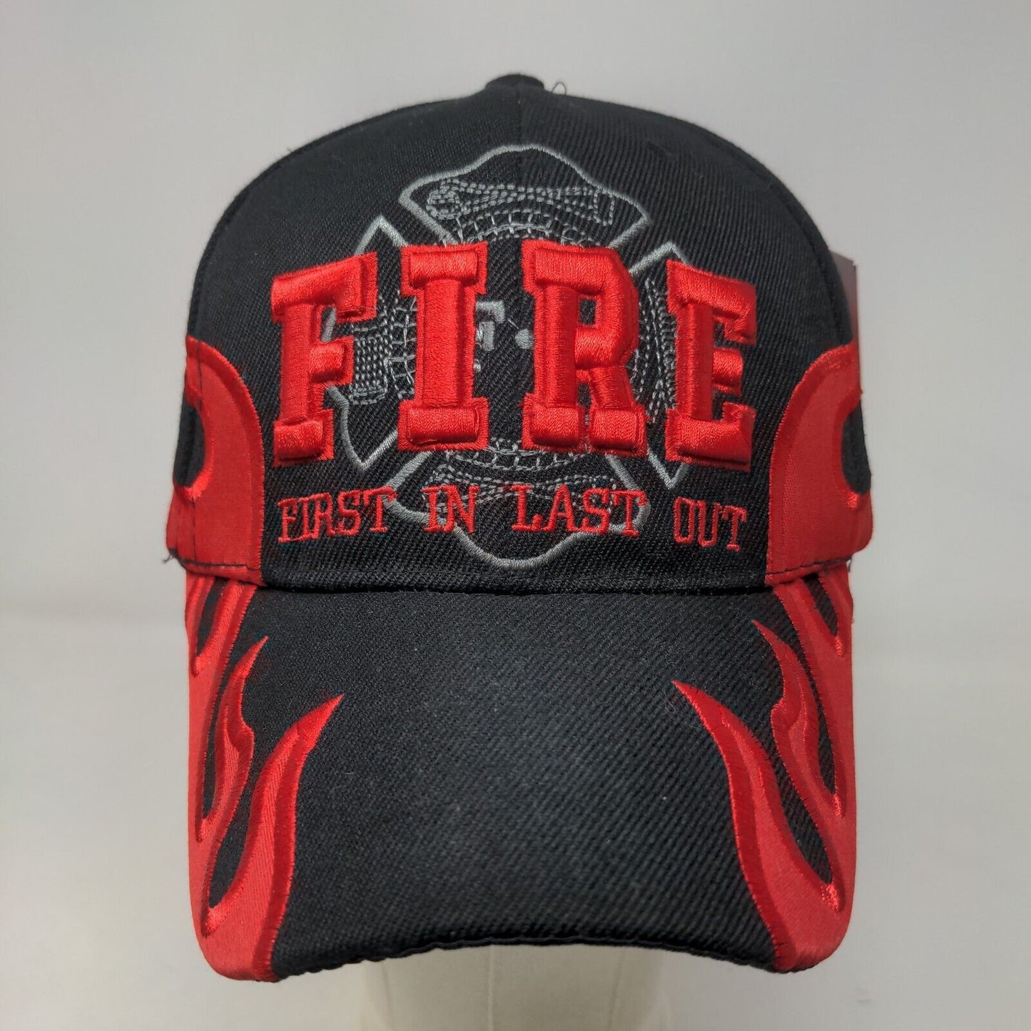 Unbranded Men's Strapback Hat Black Embroidered Flames Fire Logo 100% Acrylic