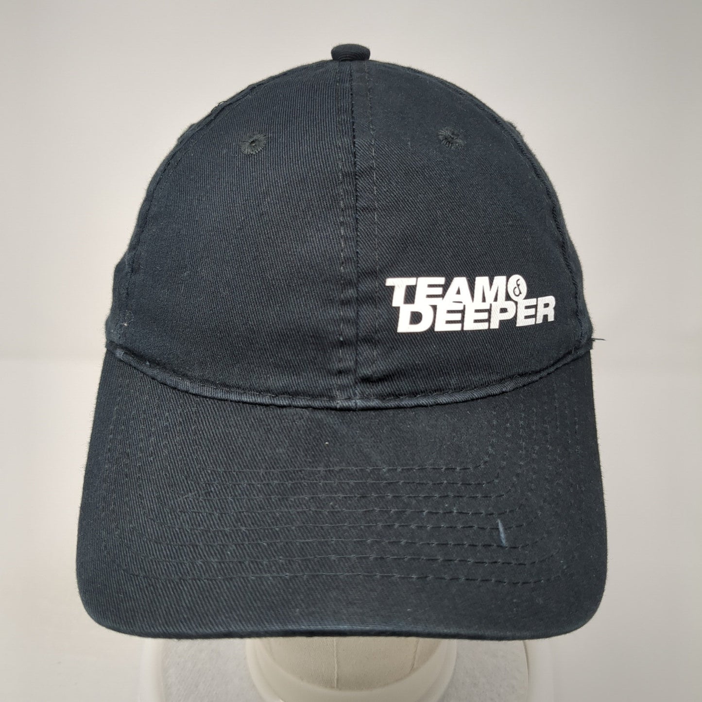 Team Deeper Strapback Hat Black Graphic Spell Out Logo 100% Cotton Adjustable