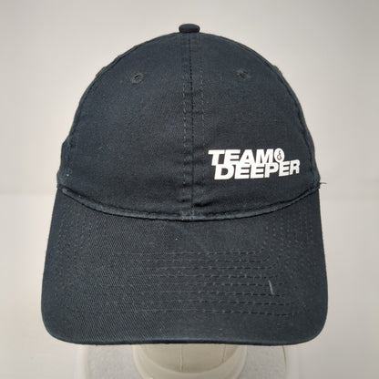 Team Deeper Strapback Hat Black Graphic Spell Out Logo 100% Cotton Adjustable