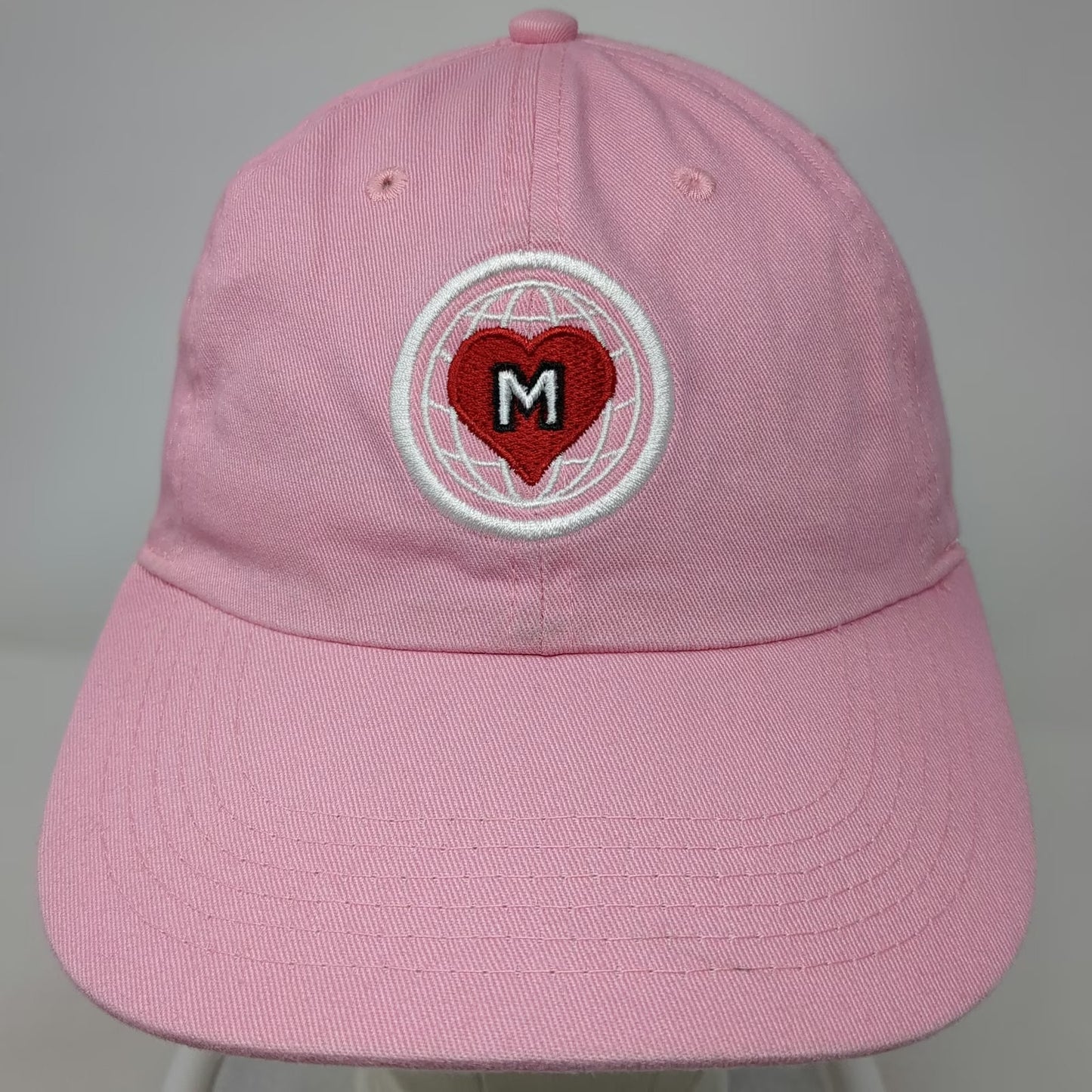 Newhattan Baseball Cap Pink One Size Red Heart Globe Logo Adjustable Twill Hat