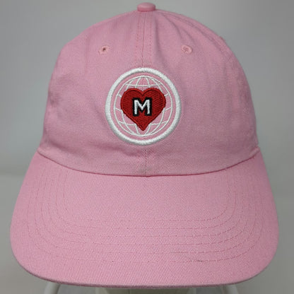 Newhattan Baseball Cap Pink One Size Red Heart Globe Logo Adjustable Twill Hat