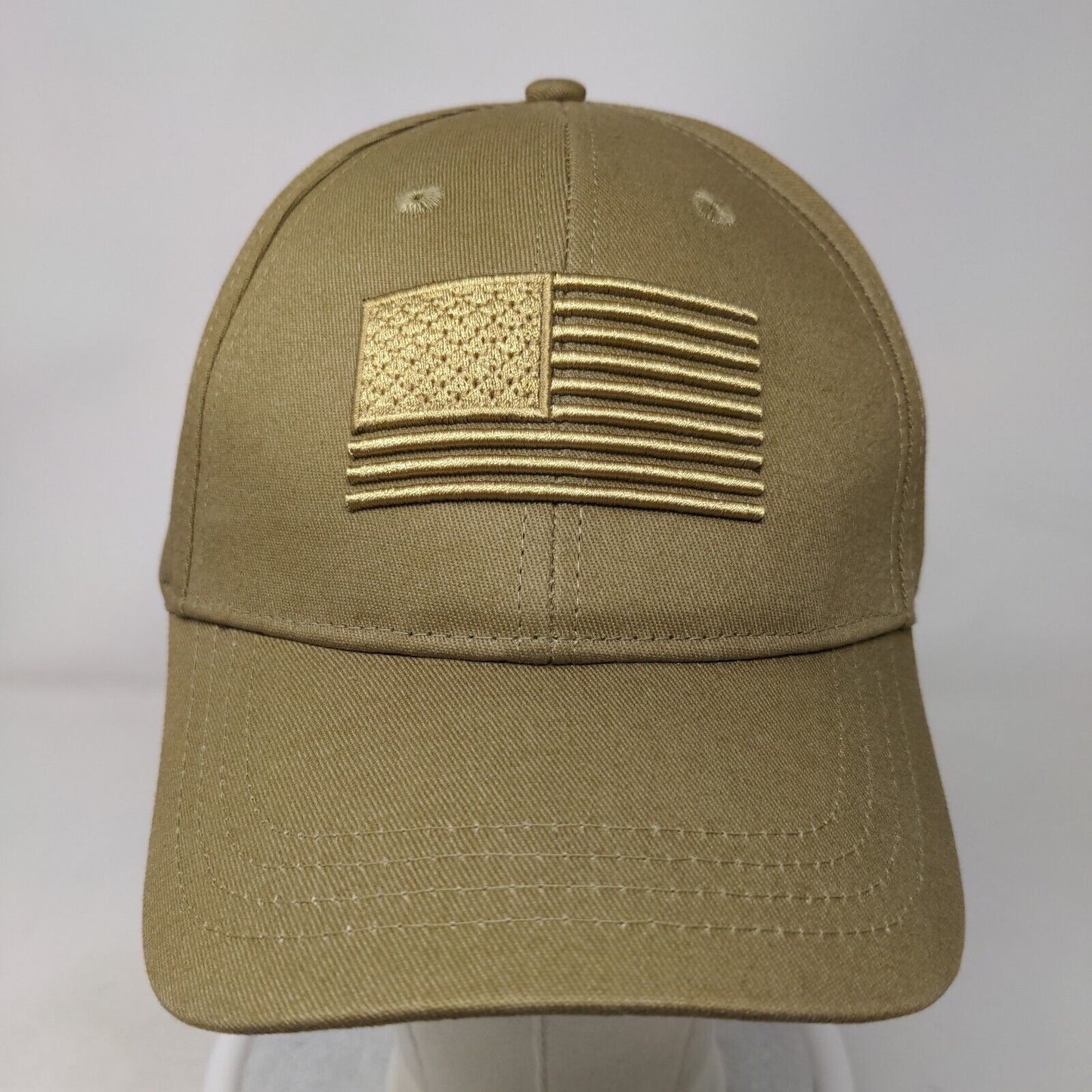 American Flag Slideback Hat Tan One Size Embroidered Adjustable 6 Panel