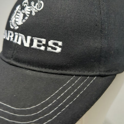 Snapback Black Hat One Size US Marines Made In USA Red Sandwich Brim Gray Stitch