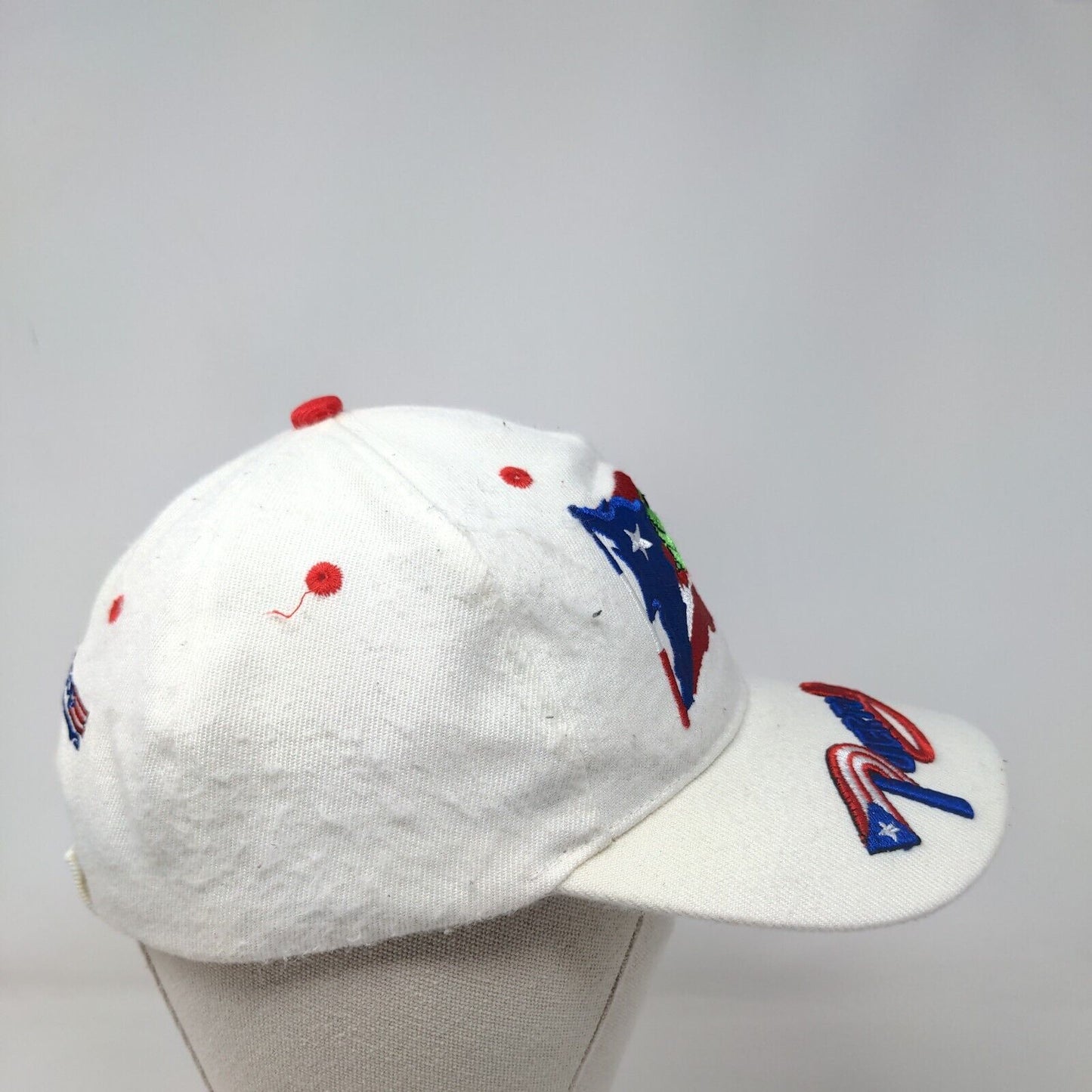 Puerto Rico Flag Frog Strapback Hat White One Size Embroidered