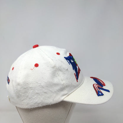 Puerto Rico Flag Frog Strapback Hat White One Size Embroidered