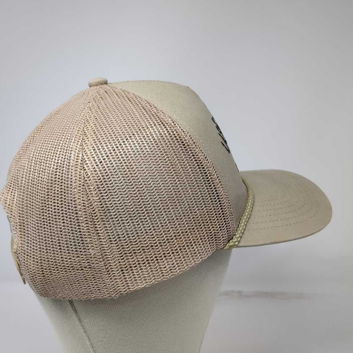 Whiskey Bent Trucker Hat Beige One Size Snapback Rope Brownsboro TX Logo Mesh