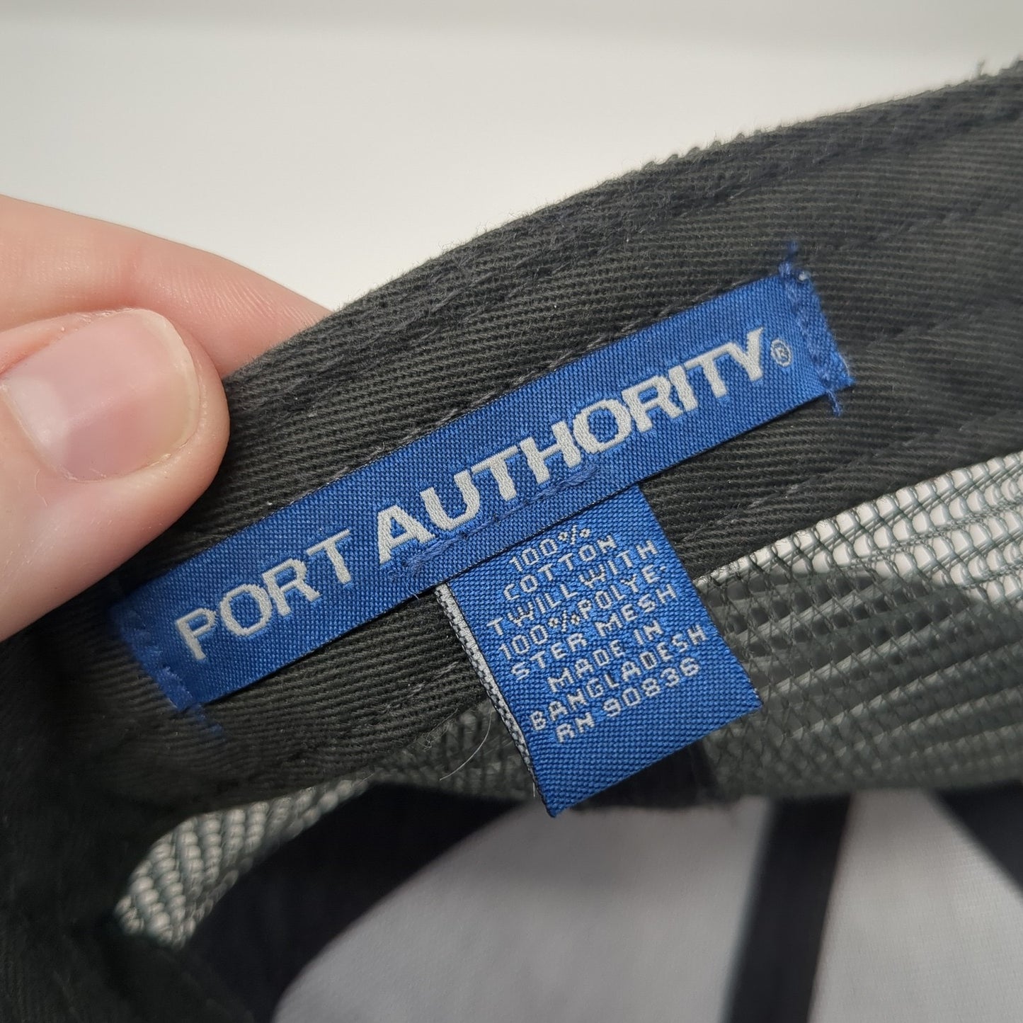 Port Authority Strapback Mesh Back Trucker Hat Gray One Size Logo