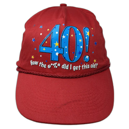 Red 5 Panel One Size Snapback Hat Rope 40th Birthday Gag Gift Funny Graphic