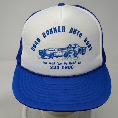 Nissin Trucker Hat Blue White One Size Road Runner Auto Body Mesh Snapback Foam