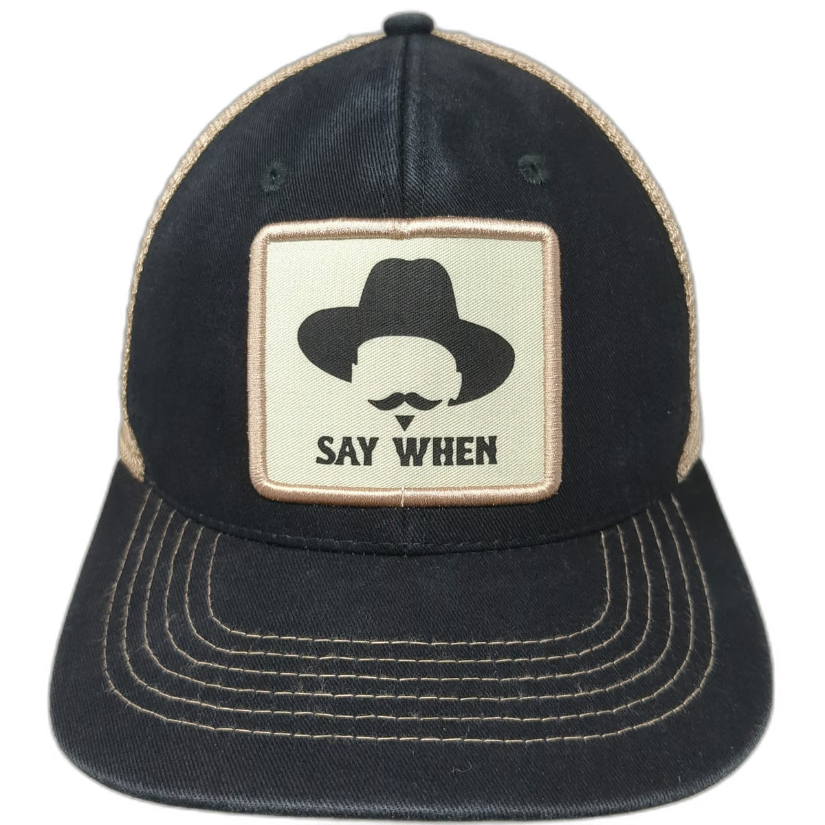 Arcadian Outfitters Trucker Hat Black One Size Say When Cowboy Mustache Snapback