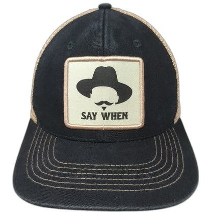 Arcadian Outfitters Trucker Hat Black One Size Say When Cowboy Mustache Snapback