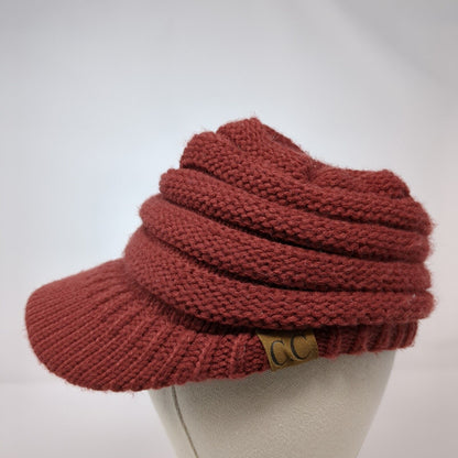 C.C Exclusives Fitted Knit Beanie Red OSFA Bun Ponytail Solid Blank