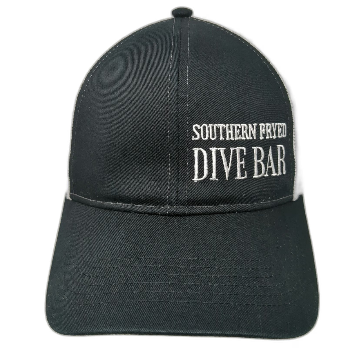 Cap America Trucker Hat Black White One Size Southern Fryed Dive Bar Mesh Crown