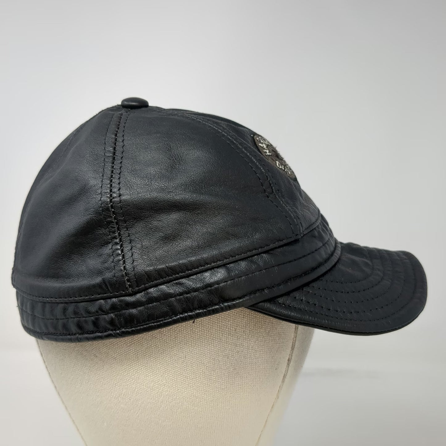 Harley-Davidson Baseball Cap Black M Leather Star Logo USA Fitted Hat Vintage