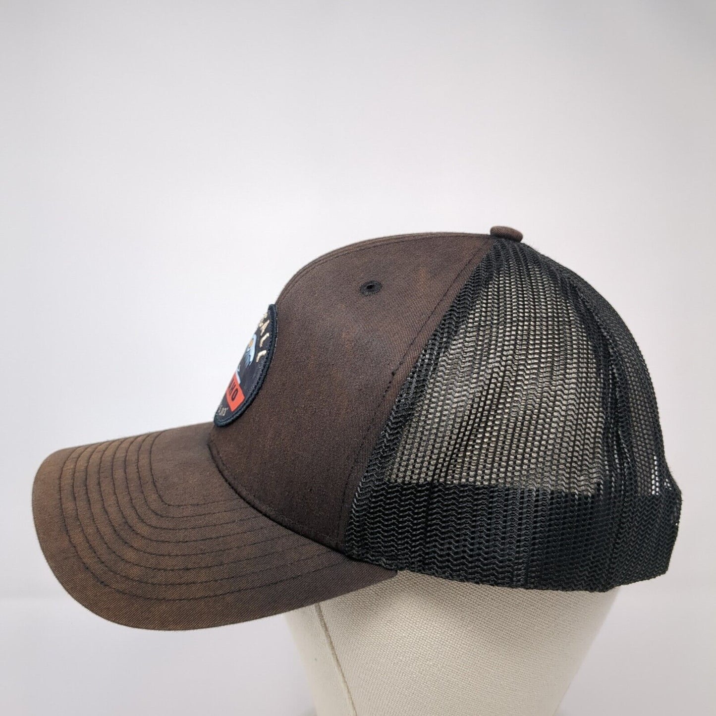 McCall Idaho Patch Snapback Trucker Hat Black One Size Mesh Back