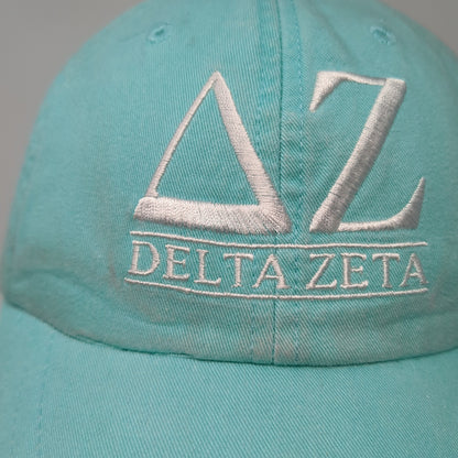 Delta Zeta Slideback Hat Blue One Size Adjustable Leather Strap Adams