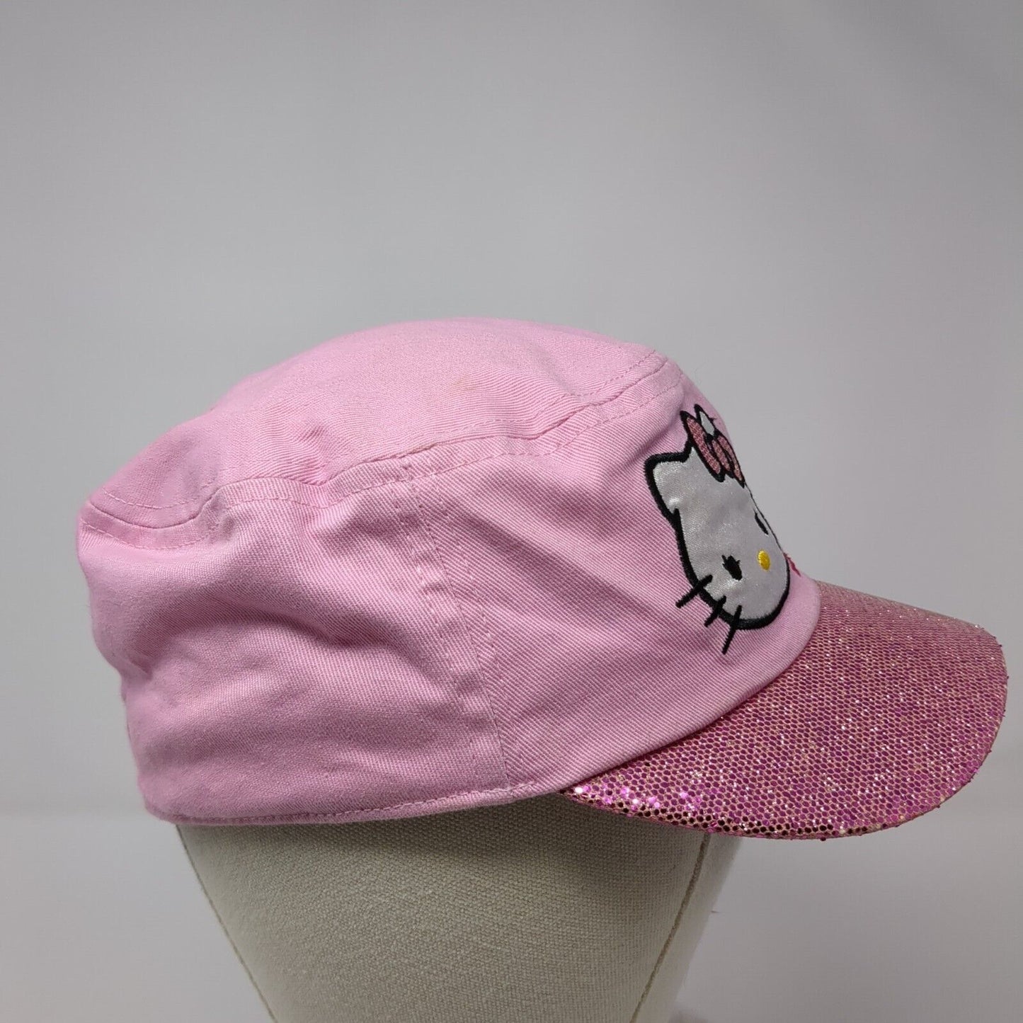 Hello Kitty Fitted Cadet Army Cap Hat Pink Small Embroidered Sparkly
