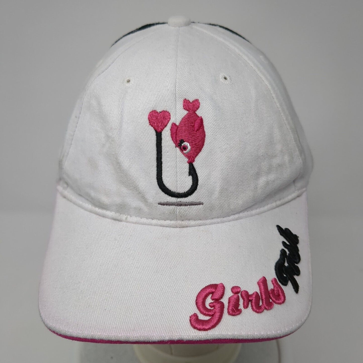 Girls Fish Stapback Hat White One Size Adjustable Embroidered Shasta Water
