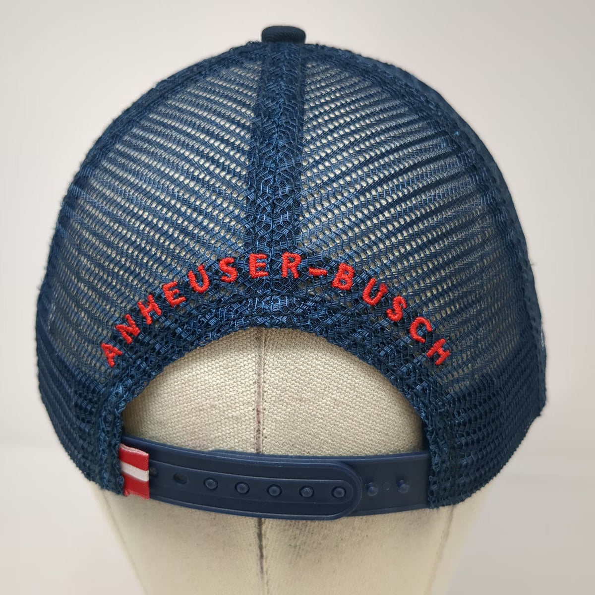 H3 Headwear Budweiser Trucker Hat White Red Blue One Size Distressed Mesh Logo