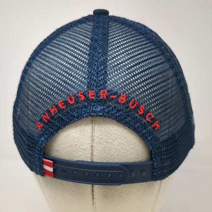 H3 Headwear Budweiser Trucker Hat White Red Blue One Size Distressed Mesh Logo