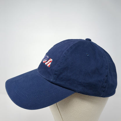 USA Slideback Hat Blue One Size Adjustable Embroidered Patriotic 6 Panel Cotton