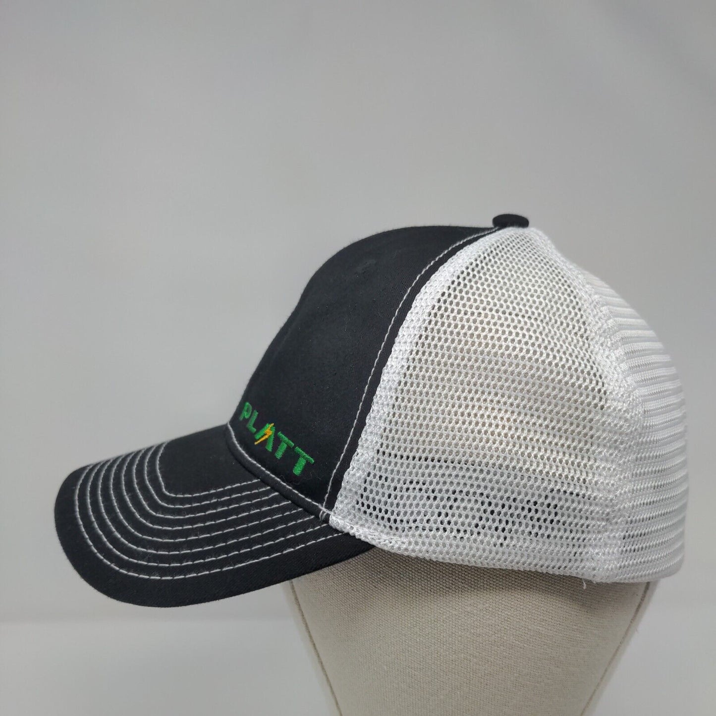 PLATT Fitted Trucker Hat Black OSFA Embroidered Vented Holes 6 Panel Mesh Back