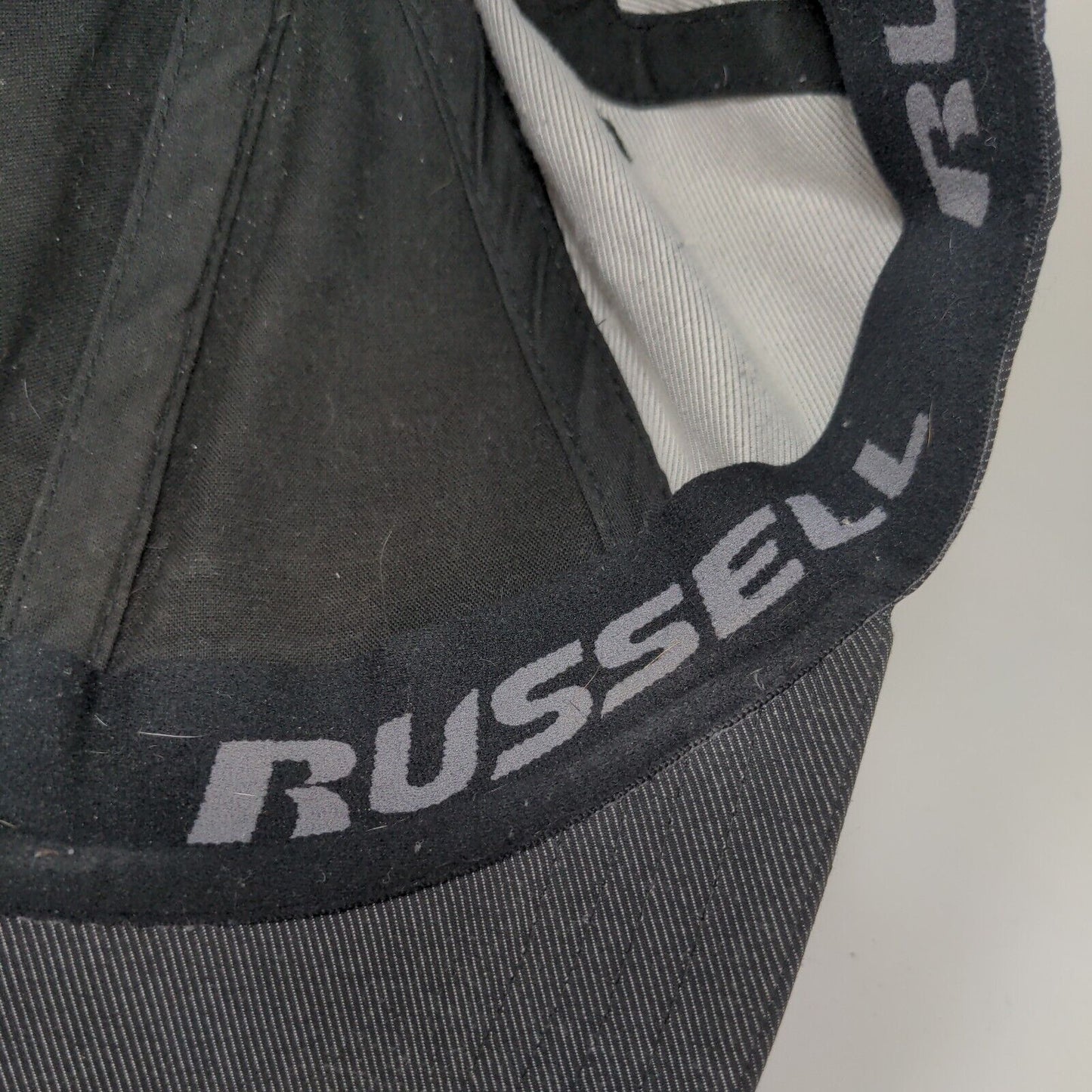 Russell Fitted Hat Gray S/M Lightweight Embroidered Logo Vented Holes 6 Panel