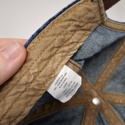 Unbranded Slideback Hat Blue One Size Solid Denim Leather Strap Blank