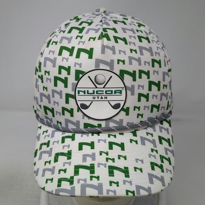 IBF 5 Panel White Green Gray Hat One Size Nucor Utah Golf Logo Rope Snapback